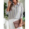 imageEVALESS Blouses for Women Dressy Casual Striped V Neck Long Sleeve Button Down Shirts Summer 2025 Loose Collared Blouse TopsSky Blue Stripe