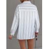 imageEVALESS Blouses for Women Dressy Casual Striped V Neck Long Sleeve Button Down Shirts Summer 2025 Loose Collared Blouse TopsWhite Stripe