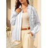 imageEVALESS Blouses for Women Dressy Casual Striped V Neck Long Sleeve Button Down Shirts Summer 2025 Loose Collared Blouse TopsWhite Stripe