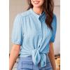 imageEVALESS Womens Button Down Shirts Cute Short Puff Sleeve V Neck Tops Spring Summer Blouses for Women Dressy CasualBeau Blue
