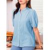 imageEVALESS Womens Button Down Shirts Cute Short Puff Sleeve V Neck Tops Spring Summer Blouses for Women Dressy CasualBeau Blue