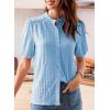 imageEVALESS Womens Button Down Shirts Cute Short Puff Sleeve V Neck Tops Spring Summer Blouses for Women Dressy CasualBeau Blue