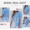 imageEVALESS Womens Button Down Shirts Cute Short Puff Sleeve V Neck Tops Spring Summer Blouses for Women Dressy CasualBeau Blue
