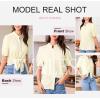 imageEVALESS Womens Button Down Shirts Cute Short Puff Sleeve V Neck Tops Spring Summer Blouses for Women Dressy CasualBeige
