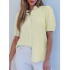 imageEVALESS Womens Button Down Shirts Cute Short Puff Sleeve V Neck Tops Spring Summer Blouses for Women Dressy CasualBeige
