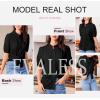 imageEVALESS Womens Button Down Shirts Cute Short Puff Sleeve V Neck Tops Spring Summer Blouses for Women Dressy CasualBlack