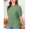 imageEVALESS Womens Button Down Shirts Cute Short Puff Sleeve V Neck Tops Spring Summer Blouses for Women Dressy CasualGrass Green