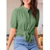 imageEVALESS Womens Button Down Shirts Cute Short Puff Sleeve V Neck Tops Spring Summer Blouses for Women Dressy CasualGrass Green