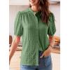 imageEVALESS Womens Button Down Shirts Cute Short Puff Sleeve V Neck Tops Spring Summer Blouses for Women Dressy CasualGrass Green