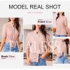 imageEVALESS Womens Button Down Shirts Cute Short Puff Sleeve V Neck Tops Spring Summer Blouses for Women Dressy CasualLight Pink
