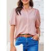 imageEVALESS Womens Button Down Shirts Cute Short Puff Sleeve V Neck Tops Spring Summer Blouses for Women Dressy CasualLight Pink