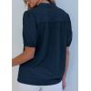 imageEVALESS Womens Button Down Shirts Cute Short Puff Sleeve V Neck Tops Spring Summer Blouses for Women Dressy CasualNavy Blue