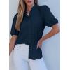 imageEVALESS Womens Button Down Shirts Cute Short Puff Sleeve V Neck Tops Spring Summer Blouses for Women Dressy CasualNavy Blue