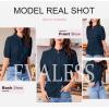imageEVALESS Womens Button Down Shirts Cute Short Puff Sleeve V Neck Tops Spring Summer Blouses for Women Dressy CasualNavy Blue