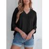 imageEVALESS Womens Summer Tops Trendy Dressy Casual 34 Sleeve Loose Solid Textured Tunic Tops Blouses Oversized T ShirtsBlack