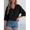 imageEVALESS Womens Summer Tops Trendy Dressy Casual 34 Sleeve Loose Solid Textured Tunic Tops Blouses Oversized T ShirtsBlack