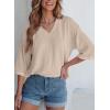 imageEVALESS Womens Summer Tops Trendy Dressy Casual 34 Sleeve Loose Solid Textured Tunic Tops Blouses Oversized T ShirtsCamel