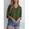 imageEVALESS Womens Summer Tops Trendy Dressy Casual 34 Sleeve Loose Solid Textured Tunic Tops Blouses Oversized T ShirtsJungle Green