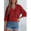 imageEVALESS Womens Summer Tops Trendy Dressy Casual 34 Sleeve Loose Solid Textured Tunic Tops Blouses Oversized T ShirtsRed