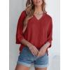 imageEVALESS Womens Summer Tops Trendy Dressy Casual 34 Sleeve Loose Solid Textured Tunic Tops Blouses Oversized T ShirtsRed
