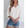 imageEVALESS Womens Summer Tops Trendy Dressy Casual 34 Sleeve Loose Solid Textured Tunic Tops Blouses Oversized T ShirtsWhite