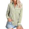 imageEVALESS Blouses for Women Dressy Casual Striped V Neck Long Sleeve Button Down Shirts Summer 2025 Loose Collared Blouse TopsGreen Stripe