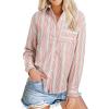 imageEVALESS Blouses for Women Dressy Casual Striped V Neck Long Sleeve Button Down Shirts Summer 2025 Loose Collared Blouse TopsRed Stripe
