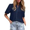 imageEVALESS Womens Button Down Shirts Cute Short Puff Sleeve V Neck Tops Spring Summer Blouses for Women Dressy CasualNavy Blue