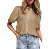 imageEVALESS Womens Button Down Shirts Cute Short Puff Sleeve V Neck Tops Spring Summer Blouses for Women Dressy CasualSmoke Gray