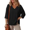 imageEVALESS Womens Summer Tops Trendy Dressy Casual 34 Sleeve Loose Solid Textured Tunic Tops Blouses Oversized T ShirtsBlack