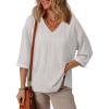 imageEVALESS Womens Summer Tops Trendy Dressy Casual 34 Sleeve Loose Solid Textured Tunic Tops Blouses Oversized T ShirtsWhite