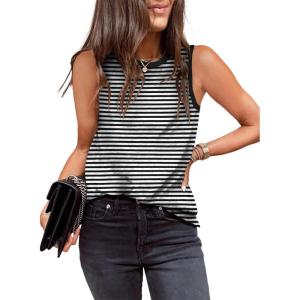 imageEVALESS Tank Tops for Women 2025 Spring Summer Outfits Cute Polka Dots Sleeveless Tops Loose Fit ShirtsD Black Stripe
