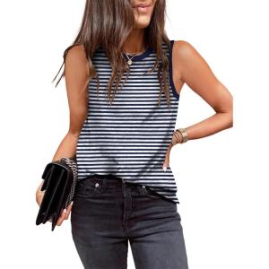 imageEVALESS Tank Tops for Women 2025 Spring Summer Outfits Cute Polka Dots Sleeveless Tops Loose Fit ShirtsD Blue Stripe