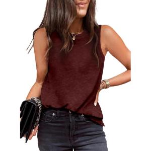 imageEVALESS Tank Tops for Women 2025 Spring Summer Outfits Cute Polka Dots Sleeveless Tops Loose Fit ShirtsF Burgundy