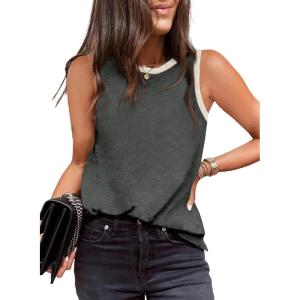 imageEVALESS Tank Tops for Women 2025 Spring Summer Outfits Cute Polka Dots Sleeveless Tops Loose Fit ShirtsF Dark Grey