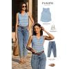 imageEVALESS Casual V Neck Tank Top for Women 2025 Spring Summer Tops Striped Tank Tops Sleeveless Tops Beach Vacation ClothesGreen Stripe