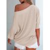 imageEVALESS Sexy Off The Shoulder Tops for Women 34 Length Sleeve Womens Tops Spring Summer 2025 Boat Neck One Shoulder ShirtsApricot