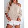imageEVALESS Sexy Off The Shoulder Tops for Women 34 Length Sleeve Womens Tops Spring Summer 2025 Boat Neck One Shoulder ShirtsApricot