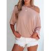 imageEVALESS Sexy Off The Shoulder Tops for Women 34 Length Sleeve Womens Tops Spring Summer 2025 Boat Neck One Shoulder ShirtsApricot Pink