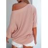 imageEVALESS Sexy Off The Shoulder Tops for Women 34 Length Sleeve Womens Tops Spring Summer 2025 Boat Neck One Shoulder ShirtsApricot Pink