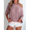 imageEVALESS Sexy Off The Shoulder Tops for Women 34 Length Sleeve Womens Tops Spring Summer 2025 Boat Neck One Shoulder ShirtsFushia