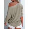 imageEVALESS Sexy Off The Shoulder Tops for Women 34 Length Sleeve Womens Tops Spring Summer 2025 Boat Neck One Shoulder ShirtsGray