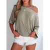 imageEVALESS Sexy Off The Shoulder Tops for Women 34 Length Sleeve Womens Tops Spring Summer 2025 Boat Neck One Shoulder ShirtsGray