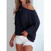 imageEVALESS Sexy Off The Shoulder Tops for Women 34 Length Sleeve Womens Tops Spring Summer 2025 Boat Neck One Shoulder ShirtsNavy Blue
