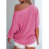 imageEVALESS Sexy Off The Shoulder Tops for Women 34 Length Sleeve Womens Tops Spring Summer 2025 Boat Neck One Shoulder ShirtsRose Red