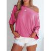 imageEVALESS Sexy Off The Shoulder Tops for Women 34 Length Sleeve Womens Tops Spring Summer 2025 Boat Neck One Shoulder ShirtsRose Red