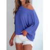 imageEVALESS Sexy Off The Shoulder Tops for Women 34 Length Sleeve Womens Tops Spring Summer 2025 Boat Neck One Shoulder ShirtsZ Dark Blue