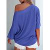 imageEVALESS Sexy Off The Shoulder Tops for Women 34 Length Sleeve Womens Tops Spring Summer 2025 Boat Neck One Shoulder ShirtsZ Dark Blue