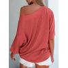 imageEVALESS Sexy Off The Shoulder Tops for Women 34 Length Sleeve Womens Tops Spring Summer 2025 Boat Neck One Shoulder ShirtsZ Tawny