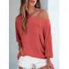 imageEVALESS Sexy Off The Shoulder Tops for Women 34 Length Sleeve Womens Tops Spring Summer 2025 Boat Neck One Shoulder ShirtsZ Tawny